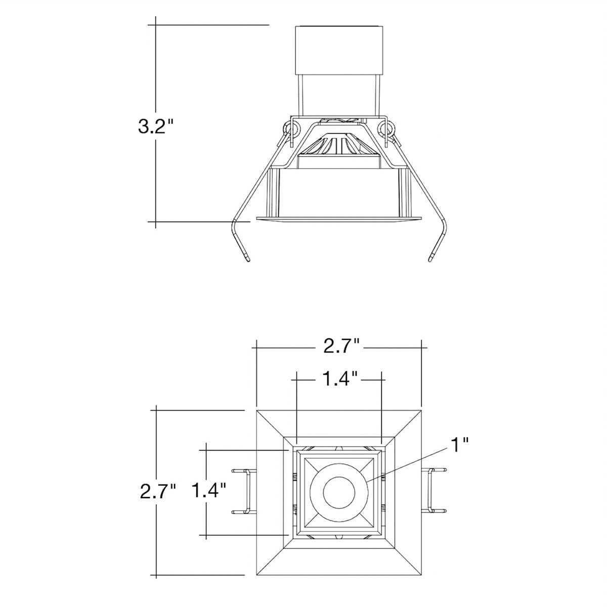 1 LV Square Gimbal Downlight: Mini-Line